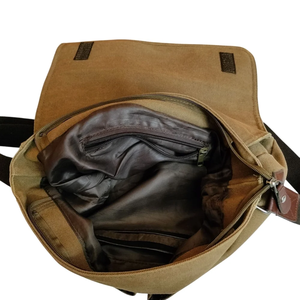 Mactso Men's Brown Canvas Messenger Bag